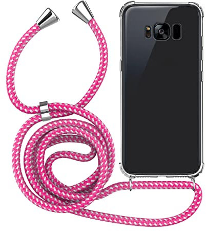 MyGadget Handykette für Samsung Galaxy S8 - [ TPU Hülle mit verstellbaren Band ] - Handyhülle mit Handyband zum Umhängen Kordel Schnur Case Schutzhülle - Pink Weiß