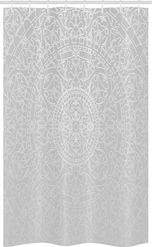ABAKUHAUS Gris et Blanc Rideau de Douche Stalle, Style Oriental, Ensemble de Salle de Bain en Tissu en Crochets, 120 x 180 cm, Gris