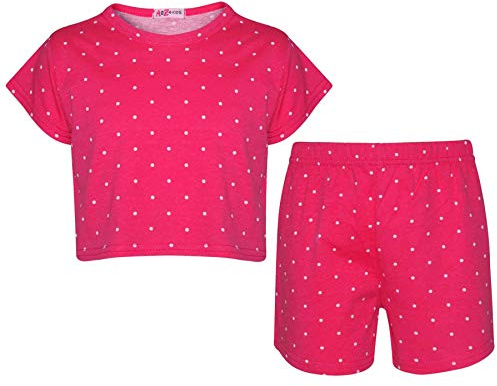 A2Z 4 Kids Girls Polka Dot Printed Short Sleeves Top Tees And Summer Shorts Set - Polka Dot Crop Shorts Pink 5-6