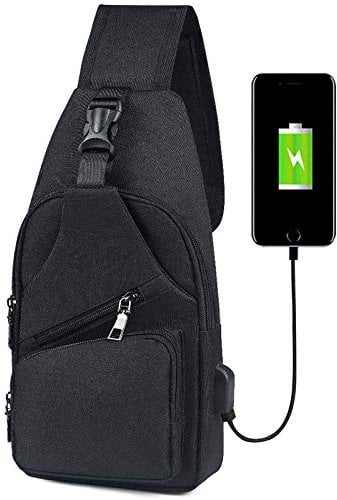 flintronic Sacoche Homme Bandouliere, Sac à Poitrine avec Chargement USB et Port pour Écouteurs, Sac à Dos de Voyage pour Homme & Femme (avec 1*Câble USB)