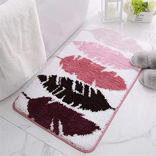 Treer rutschfeste Absorbent Badteppiche Badezimmerteppich, Weicher Mikrofaser Beflockung Modern Nordisch Waschbar Heimteppich Duschvorleger Küchenbodenmatten (40x60cm,Rote Blätter)