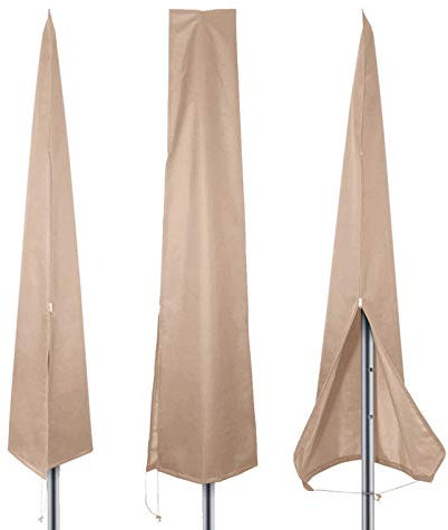 PATIO PLUS Housse de Parasol avec Fermeture, Housse de Protection pour Parasol de Jardin, Anti-UV, Anti-Vent, Étanche, Tissu Oxford 600D Parasol Couverture de Parasol Postuler à Ø 1.8-3.4m (Kaki)