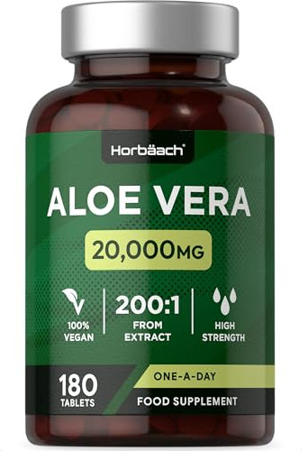 Aloe Vera Tablets 20,000mg | High Strength One-A-Day Formula | 180 Count | Suitable for Vegetarians & Vegans | by Horbaach