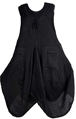 Damen Lagenlook Ballon Leinen Sommer Kleid Tunika Long Shirt assymetrisch 40 42 44 46 48 M L XL XXL XXXL Schwarz Strand Urlaub zu Bolero Jacke (40)