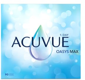 ACUVUE OASYS MAX 1-Day, lenti a contatto giornaliere; Comfort tutto il giorno e visione nitida, filtrano la maggior parte della luce blu-viola;-3.25 diottrie; BC 8.5; DIA 14.30; 90 lenti