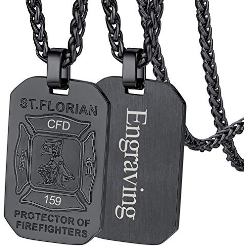 FaithHeart schwarz herren Anhänger Schutzpatron Florian Anhänger Tailsman Amulett mit Gravur für Feuerwehrmann Feuerwehrleute