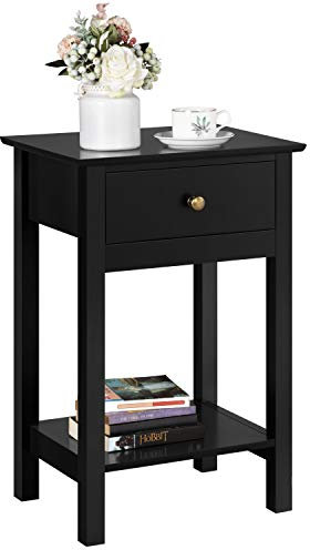 Yaheetech Nachttisch Beistelltisch mit Schublade und Ablage Holz Nachtkonsole Sofatisch Nachtkommode Telefontisch 40 x 30 x 61 cm, Schwarz