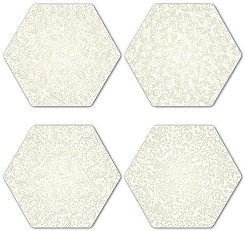 Interluxe LED Untersetzer Hexagon 4er Set - Beige Baroque - Vier leuchtende Design Untersetzer als Tischdeko, Geschenkidee, Barock