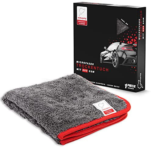 Nürburgring® Lackschonendes Trockentuch - extrem saugfähig und super weich - Fusselfreie Poliertücher für die Reinigung von Auto und Motorrad - Auto Microfasertücher - 40x40cm (Rot, 1)