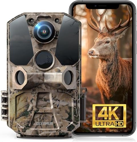 CEYOMUR 4K UHD Solar Wildlife Camera, WiFi 6 Trail Camera with 5200mAh Lithium Battery Rechargeable, Wildlife Camera with 120° Detection Angle Night Vision Motion Activated with 32GB SD Card