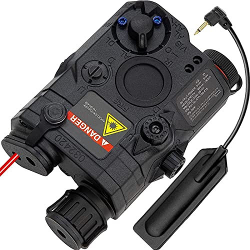 Zhongren Tactical PEQ Box PEQ-15 Battery Case Red+ White LED Flashlight for Airsoft Paintball Hunting AEG GBB CQB (Black, Red)