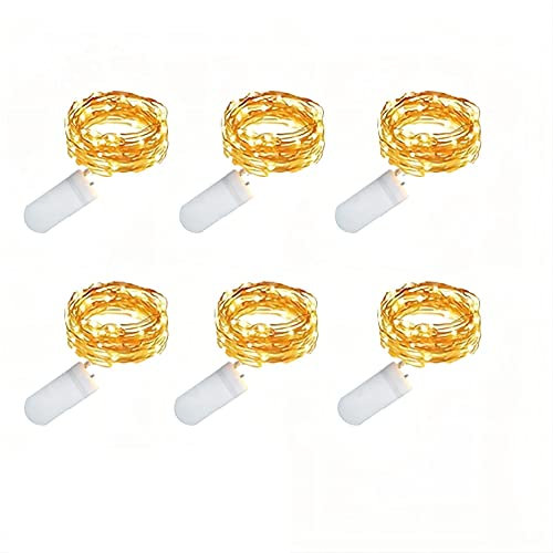Stringa Luci LED a Batteria 6 pezzi 2m 20 LED Mini Lampada a Fili di Rame per esterni, feste, Natale, decorazione di nozze, Matrimonio, DIY, Festa, Bianco Caldo