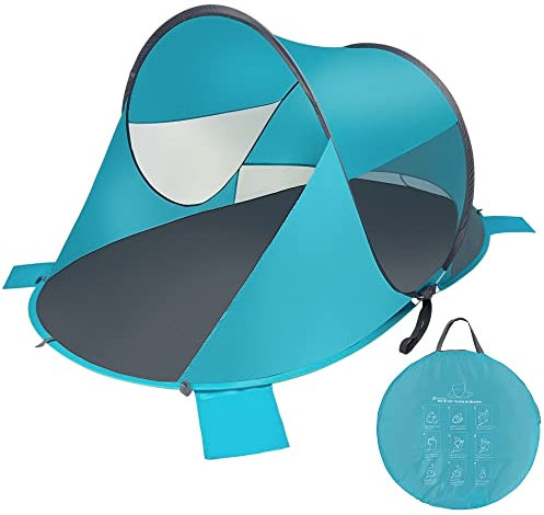 Zento Deals Strandzelt Pop Up Groß Instant Setup - 3-4 Personen Sonnenschutz Shelter mit UV-Schutz - Zelt mit Tragetasche für Outdoor-Aktivitäten - Einfache Einrichtung Winddicht Wasserdicht