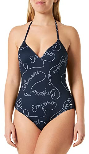 Emporio Armani Women's Logomania Padded Swimsuit, Marine/White, X-Small