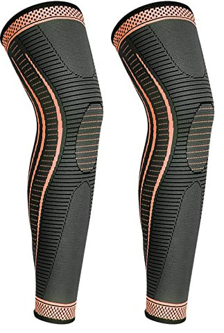 yeloumiss Kniebandage Lang 2 Stück Kniestütze Kompressions Knieschützer mit Rutschfestem Silikon Atmungsaktiv Knieorthese für Männer Damen für Sport Laufen ACL Arthritis (Orange, L)