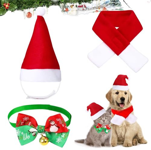 Weihnachtskostüm Hund, Hund Katzen Weihnachtsmütze, Haustier Justierbare Weihnachtsmütze, Hund Weihnachten Kostüm, Weihnachten Katzenkostüm Hundekostüm Weihnachtsmütze Fliege Halsband Halstuch