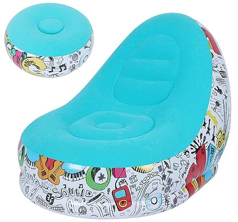 Natudeco Tragbares Aufblasbares Sofa -Stuhl Aufblasbarer Sessel Relaxsessel Graffiti-Muster Sofa mit Fußschemel Air Lounger Outdoor Sitzsack für Zuhause Büro Garten Strand Camping(Blau)