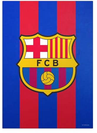 Displate Offiziell FC Barcelona MetallPoster Magnetische Befestigung Inklusive Lizenziert Bilder Hochwertiges Poster FC Barcelona - Crest - Crest red stripes Poster 45 cm x 32 cm