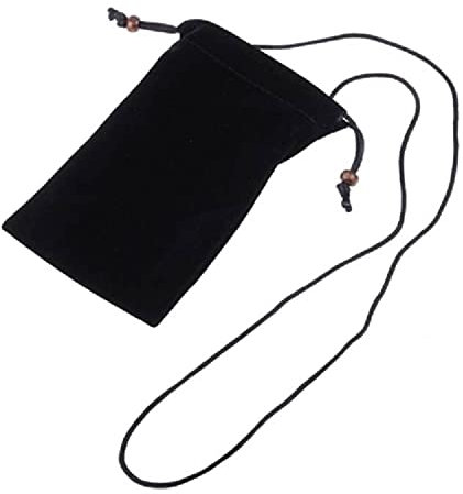 DFV mobile - Funda de Tela Paño Suave con Colgante de Cuello y Cierre por Lazo para Alcatel 3088 (2021) - Negra