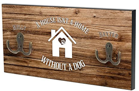 Personalised Dog Gifts - Dog Lead Hook Leash Collar Harness Key Holder - Dog Lovers Gift Walking Accessories - Dog Themed Wall Mounted Hooks for Dog Stuff - Add Name - Without a Dog - 2 Hooks