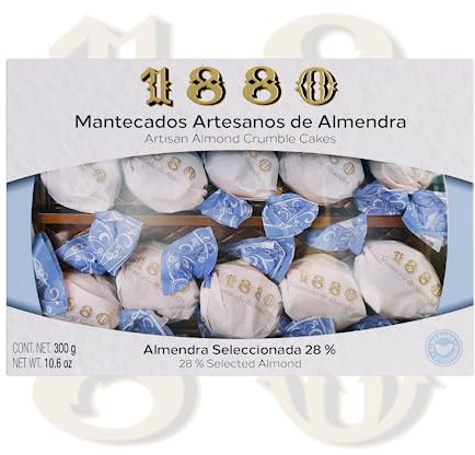 1880 - Mantecados Artesanos de Almendras, Calidad Suprema, Típico Dulce Navideño, Receta Artesanal, Envasado en Seda, 300 gramos