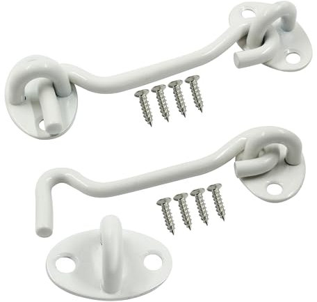 Zorveiio 2Pcs 4 Inch White Privacy Hook and Eye Latch,Stainless Steel Barn Door Eye Latch Hook Lock with Mounting Screws,Cabin Hook Eye Latch for Gate Door Swivel Window