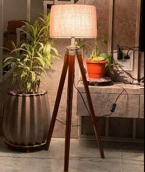 Nautical Home Decor Wooden Tripod Floor Lamp Royal Black Shade Modern Crafter Designed Decorative Lamp