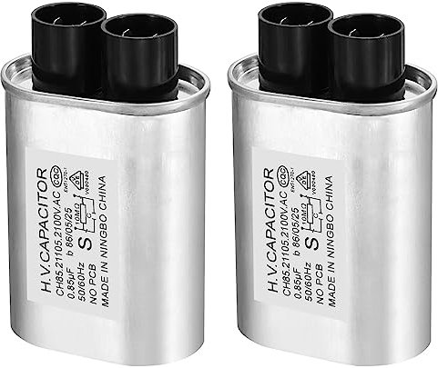 PATIKIL Microwave Capacitor, 2 Pack 0.85uF AC 2100V High Voltage Capacitor 7mm Pin Distance for Universal Microwave Oven, Silver Tone
