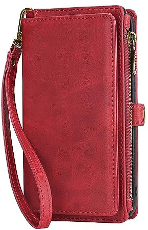 MVVKKY Brieftasche PU tragbare Leder-Telefonhülle für iPhone 6 6S 7 8 Plus X XS XR XSMax SE2020 11 12 13 14 Mini Pro ProMax, rot, für iPhone 12Mini