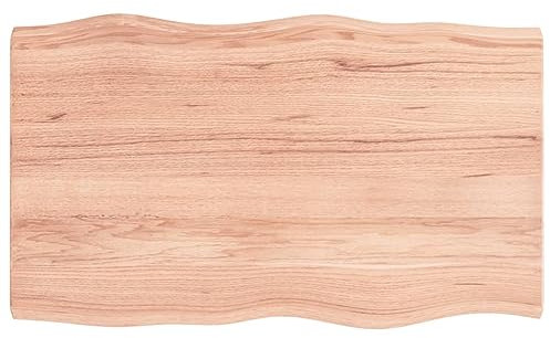 Tidyard Tischplatte Massivholzplatte Holzplatte Ersatztischplatte Holz Platte für Esstisch Couchtisch Gartentisch Massivholz Eiche Behandelt Baumkante 100x60x4 cm