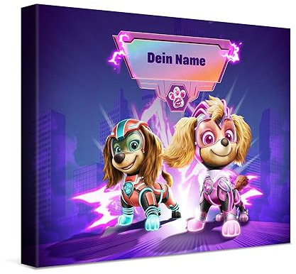 PICANOVA – PAW Patrol – Der Mighty Kinofilm Skye & Liberty 40x30cm Premium-Leinwand-Kunstdruck – Leinwand Premium – Personalisierte Wandbilder – Kinder-Geschenk Leinwanddruck