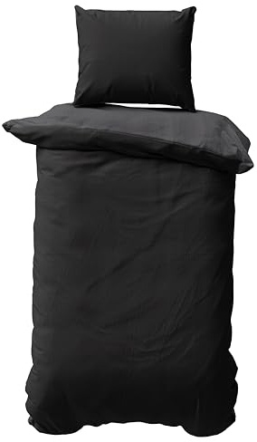 one-home Seersucker Bettwäsche Unifarben Wende Doubleface Sommer Mikrofaser Bettbezüge, Größe:2 teilig 155x220 cm, Farbe:schwarz/anthrazit
