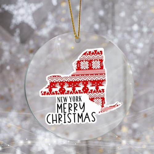 Evans1nism Weihnachten Acryl Ornament New York State Christmas Hanging Ornaments Traveller State Town 7,6 cm Winter Deko mit roter Schnur Us State Home Dekorationen Weihnachtsdekoration
