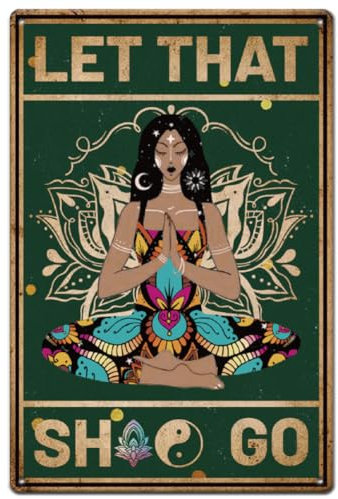 SUPERDANT Cartel Retro Letrero de Lata para Chica de Yoga,Carteles Vintage,Letreros de Pared Divertidos,Citas Inspiradoras de Chica Retro,Letreros Vintage de Loto,Decoración de Yoga,Carteles Vintage