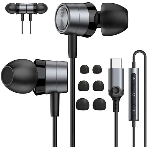 USB C Kopfhörer mit Mikrofon, Kopfhörer mit Kabel Type C In-Ear Ohrhörer Kompatibel mit Galaxy S23 S22 S21 Ultra, Kopfhörer USB-C mit Lautstärkeregler für Phone 15 Pro Pro2022, Pixel 8