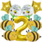 DGUSO Bienen Geburtsta Ballons 9 Stück Bienen Deko Luftballons Gelb, Süße Biene Folienballon Bienen Luftballon Zahlen-Ballon Zahl 2 Luftballon für Hochzeit Baby Dusche Party Deko
