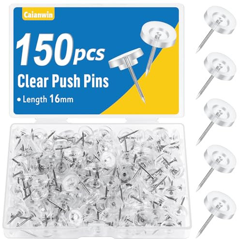 Caianwin 150 Stück Reiszwecken mit Kopf,Reißzwecken Transparente,16mm Pinnadeln Heftzwecken Weiß Reissnägel mit Aufbewahrungsbox für DIY,Wandkarten,Bulletin Board,Kork Boards