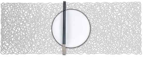 Terafeels PVC-Tischläufer Silber hohl rutschfeste dekorative Tischsets Tischset für Zuhause Party Küche Esszimmer Hochzeitsdekoration (90 cm x 35 cm),11203