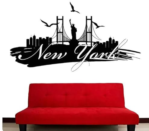 Gebäude Wandtattoo Stadt Aufkleber Wohnzimmer Büro Innendekoration kreative Tapete, schwarz, 57x30cm selbstklebend ablösbar modern vinyl poster aufkleber