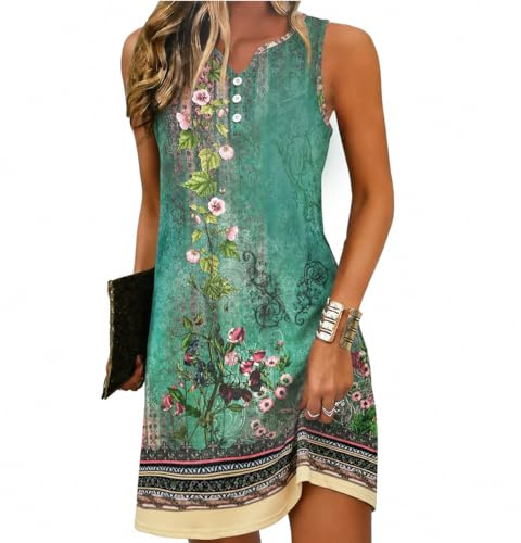 ROFUSSO Abiti Estivi da Donna Abito da Spiaggia Boho Abito Serbatoio Senza Maniche Casual Abito Elegante con Cinturino Bohémien Mini Abito con Scollo a V e Fiori S-2XL