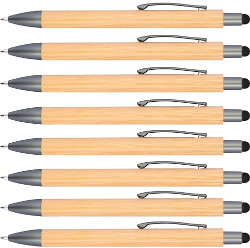 StillRich® hochwertiges Bambus Kugelschreiber Set | 10 Stück | mit Touchpoint | blau schreibender wechselbarer Großraummine und Metallclip | für das Büro oder Zuhause