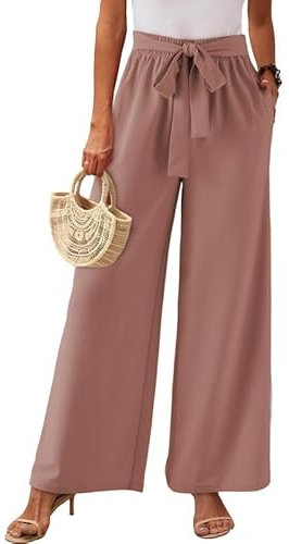 Dokotoo Leinenhose Damen Leichte Sommerhose Musselin Hose Casual High Waist Palazzo Hose Sommer Luftige Stoffhose Freizeithose mit Taschen, Kaffee, M