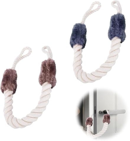MUYAPAY 2 Pièces Arrêts de Portes Corde, Multifonctionnels Corde d'arrêt de Porte, Anti Pincement Stop Porte, Anti Collision Butoir Butée de Porte Poignée, pour Fenêtre et Porte (Marron/Bleu)