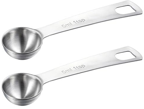 Lusofie 2 cucharas medidoras de acero inoxidable de 5 ml, 1 cucharadita, cucharas medidoras de acero inoxidable para cocina, cuchara de cocina, cuchara de café (plateado)