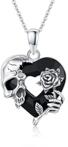 TRISHULA Kristall Totenkopf Halskette 925 Sterlingsilber Rose Schädel Anhänger Gothic Halloween Schmuck Geschenk