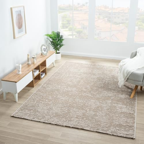 VIMODA Teppich Wohnzimmer Kurzflor Schlafzimmer läufer Hochtief-Muster/ 3D-Effekt Boho,Maße:80x300 cm;Farbe:Taupe