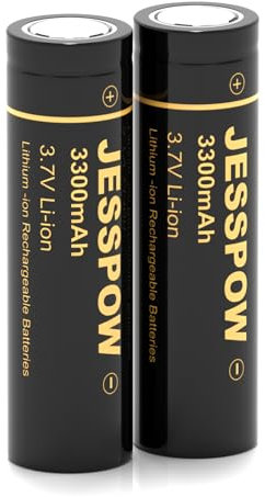 Piles Rechargeables 3.7V,3300 mAh Batterie à Dessus Plat Haute Capacité pour Lampes de Poche, Lampe Fronta,Lumières de Jardin extérieures (Lot De 2)