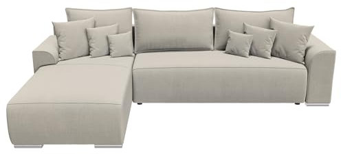 BROMARKT Ecksofa mit Schlaffunktion 280x184x85 cm - Wohnlandschaft L-Form - Kollektion Sydney - Eckcouch mit Bettkasten - Couch L Form - Sofa 3-Sitzer - Beige Inari