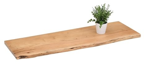 SAM Holzplatte Arya 60x30 cm, Akazie Eiche, einseitige Baumkante | Holzbrett massiv, eichefarben, Baumkanten-Platte für Heimwerker, Regale & Fensterbretter