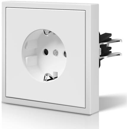 BSEED Enchufe de Pared con Garfio, Mate, Estándar, Seguridad Infantil, Fácil Instalación, C-Series, 16A 250V, 1 Enchufe, 80mm Blanco